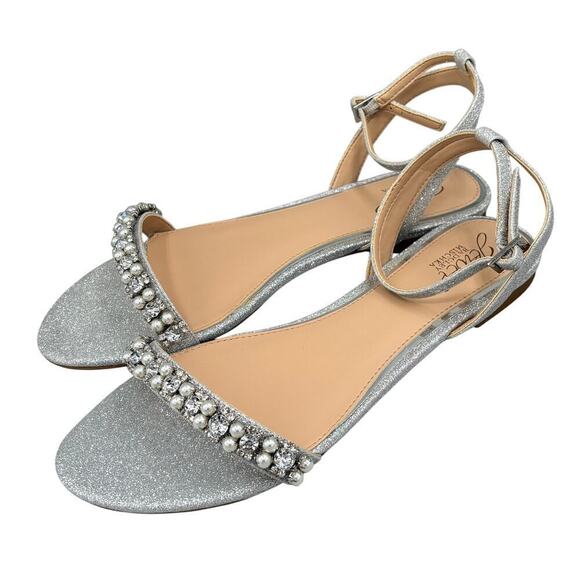 Jewel Badgley Mischka Shoes - Jewel Badgley Mischka Women's Daria Silver Sparkle Bling Flat Sandals Size 8 New